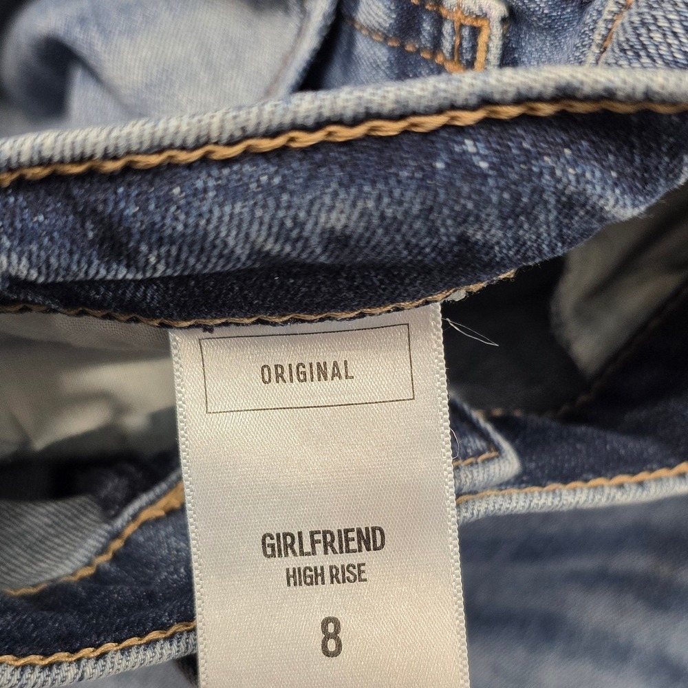 Express Girlfriend High Rise Distressed Ripped Skinny Jeans Medium Wash Size 8 - Picture 4 of 9